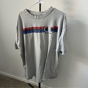 🌿 Champion Gray T-Shirt with Red and Blue Accents